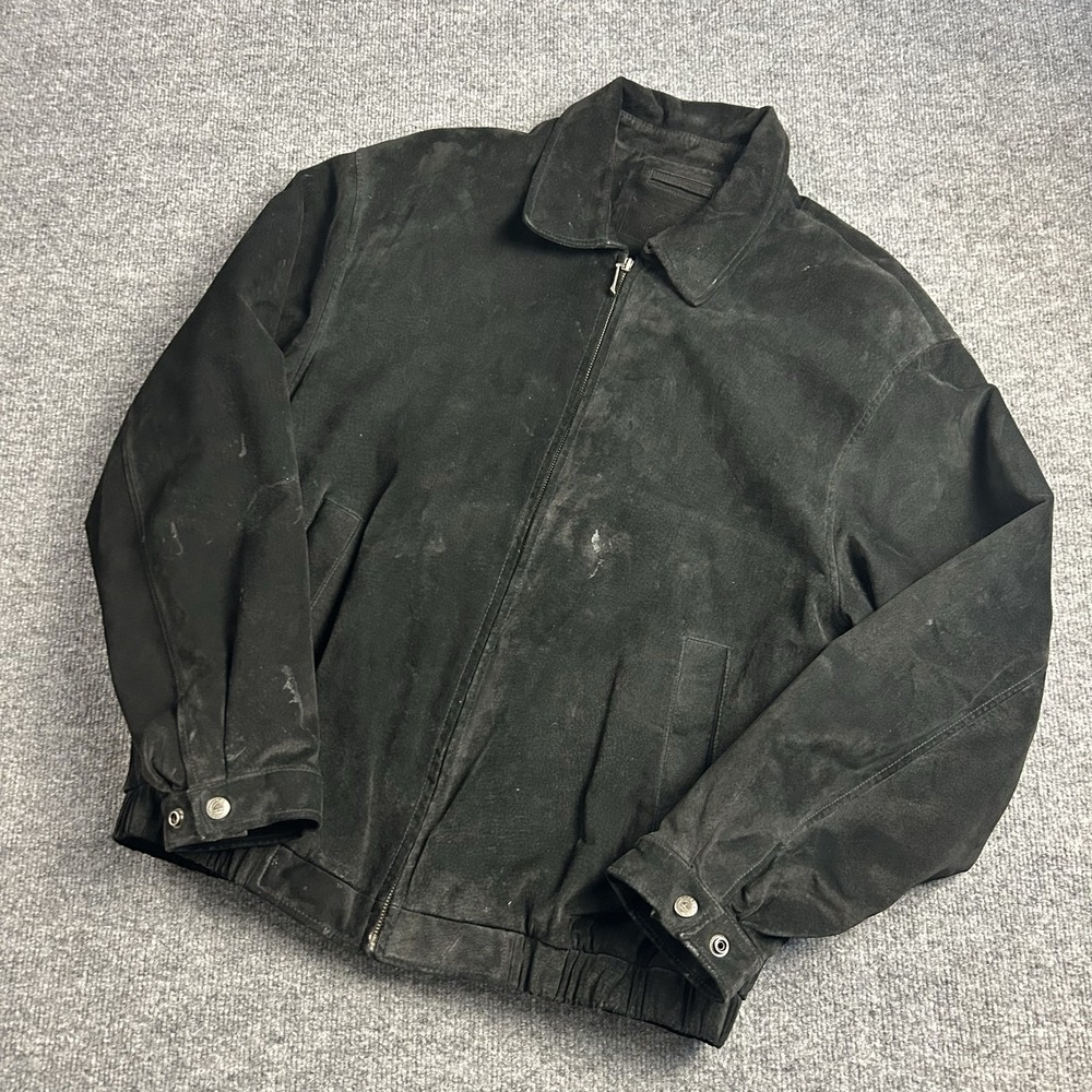 Roundtree & Yorke Jacket Mens Large Black Leather Bomber Lined Insulated Pockets